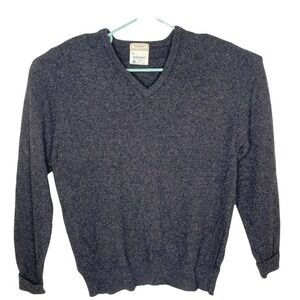 LL Bean Vtg LambsWool Sweater Mens XL Gray L/s V Neck Pullover